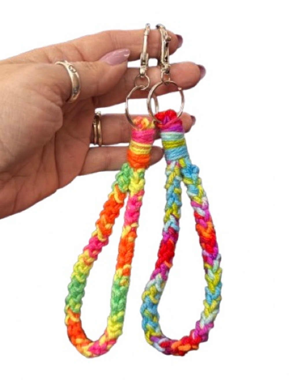 Handmade Crochet Keychain/Bag Charm Mini Lanyard - 9” (Multicolor)